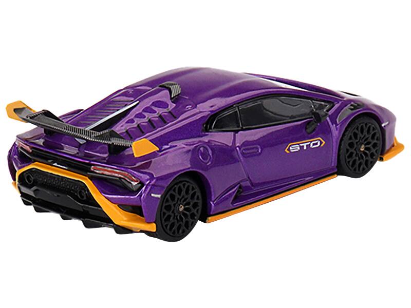 Left. Mini GT - Lamborghini Huracan STO Viola Pasifae Purple Metallic Limited Edition 1/64 Diecast Model Car by Mini GT - Purple Metallic.