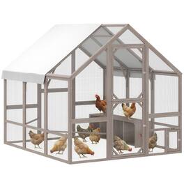 Pawhut - Wooden Chicken Coop for 8-10 Hens, Walk-in Chicken Run with Waterproof Cover - Light Brown