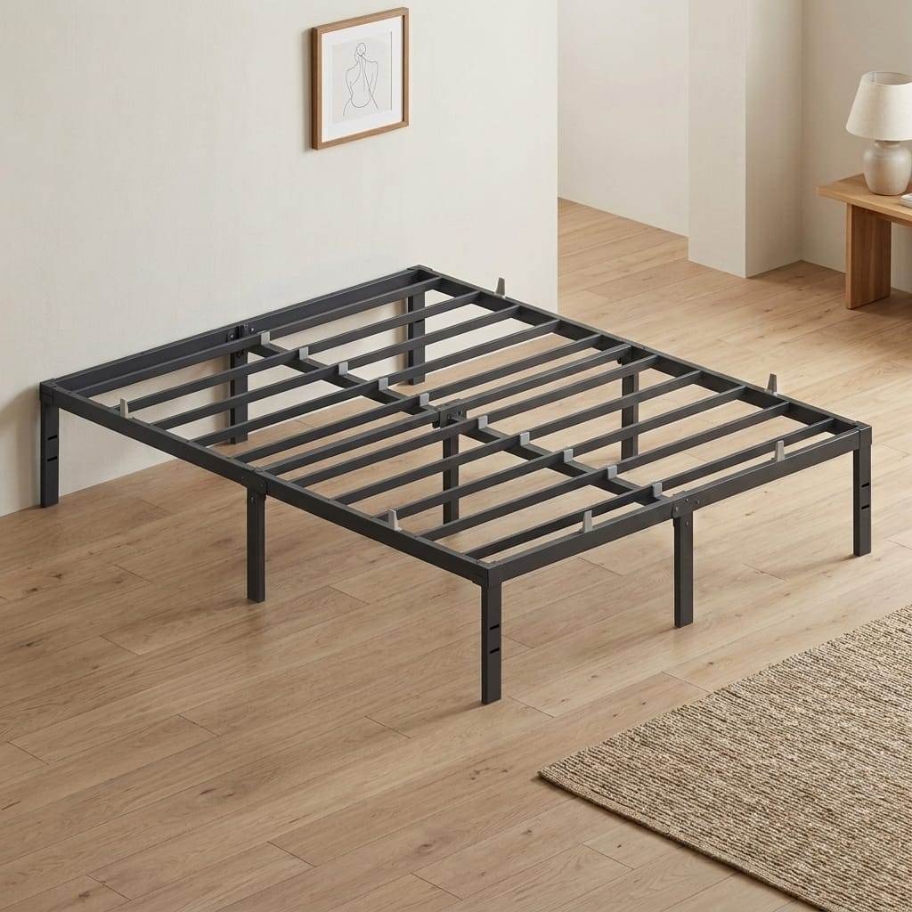 Front. Songmics Home - Full Metal Bed Frame 14 Inches Tall, Heavy-Duty Platform Bed, with Under-Bed Storage, Easy Setup - Matte Black.