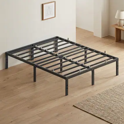 Front. Songmics Home - Full Metal Bed Frame 14 Inches Tall, Heavy-Duty Platform Bed, with Under-Bed Storage, Easy Setup - Matte Black.