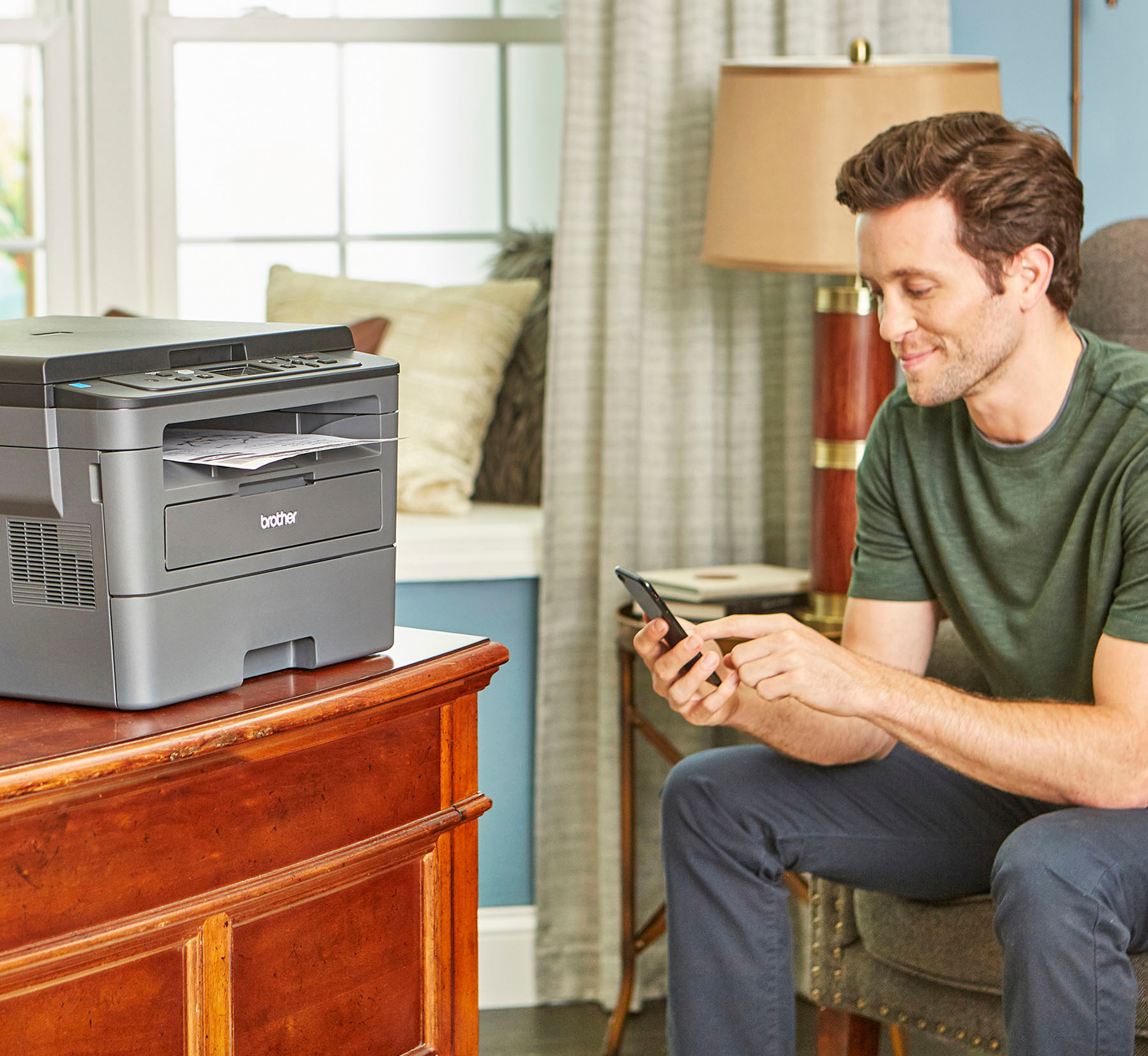 Left View: Brother - HL-L2390DW Wireless Black-and-White All-In-One Refresh Subscription Eligible Laser Printer - Gray