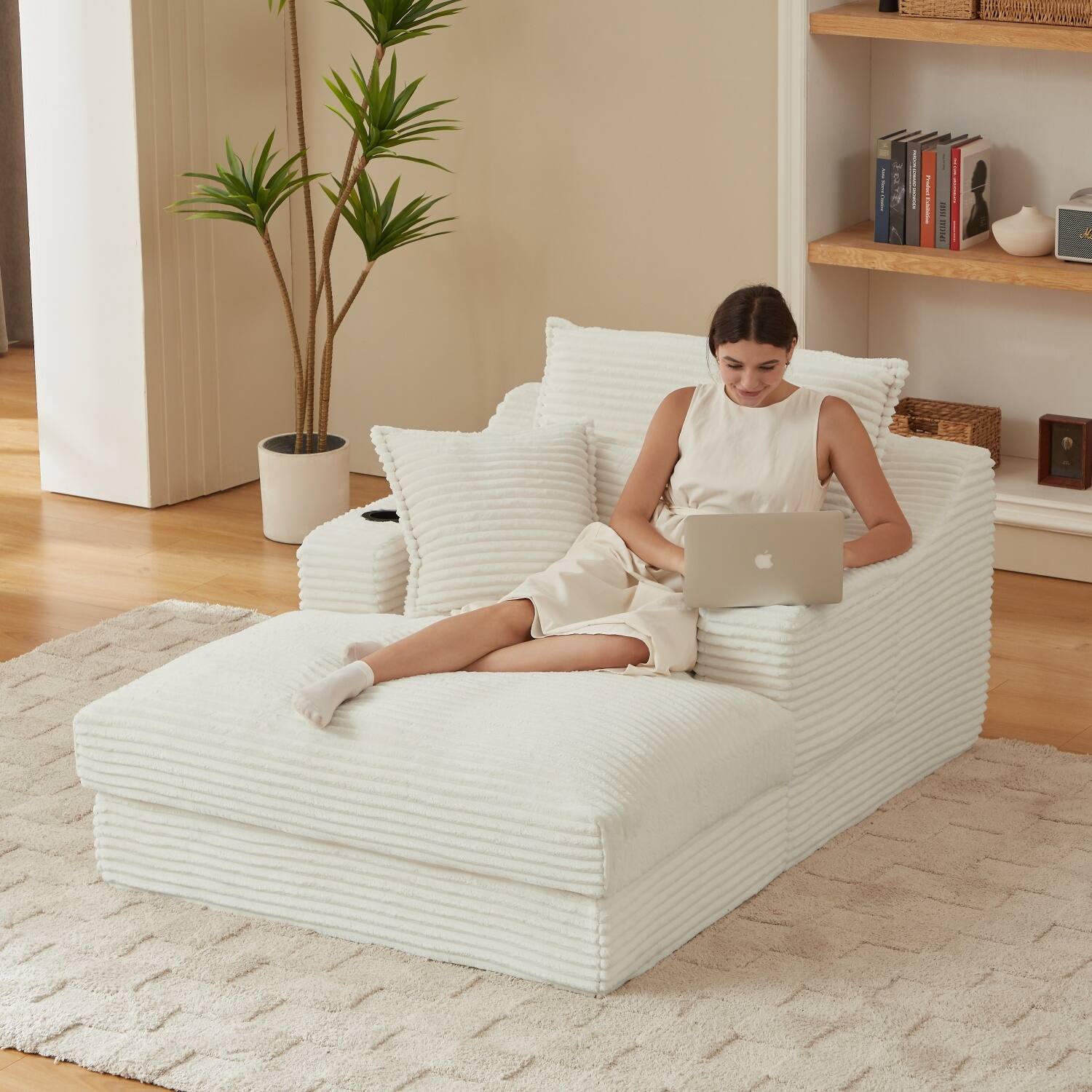 Alt View 4. Z-Edge - 47" modern sofa with unique cushion design, cushioned lounge chair for living room, bedroom, apartment, office -WHITE - white.