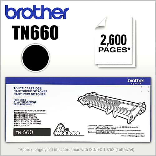 Brother - TN660 Toner Cartridge - Black - Larger Front