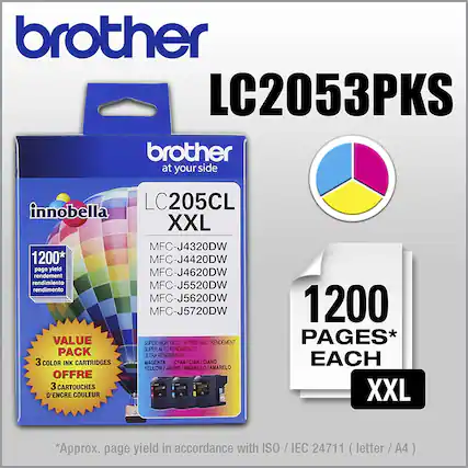 Front. Brother - LC2053PKS XXL Super High-Yield 3-Pack Ink Cartridges - Cyan/Magenta/Yellow - Cyan/Magenta/Yellow.