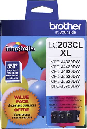 Brother - LC203CL XL 3-Pack High-Yield Ink Cartridges - Cyan/Magenta/Yellow - Larger Front