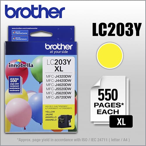 Brother - LC203Y XL High-Yield Ink Cartridge - Yellow - Larger Front