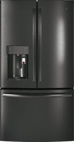GE - Profile Series 22.2 Cu. Ft. French Door Counter-Depth Refrigerator with Keurig Brewing System - Black stainless steel - Front_Standard