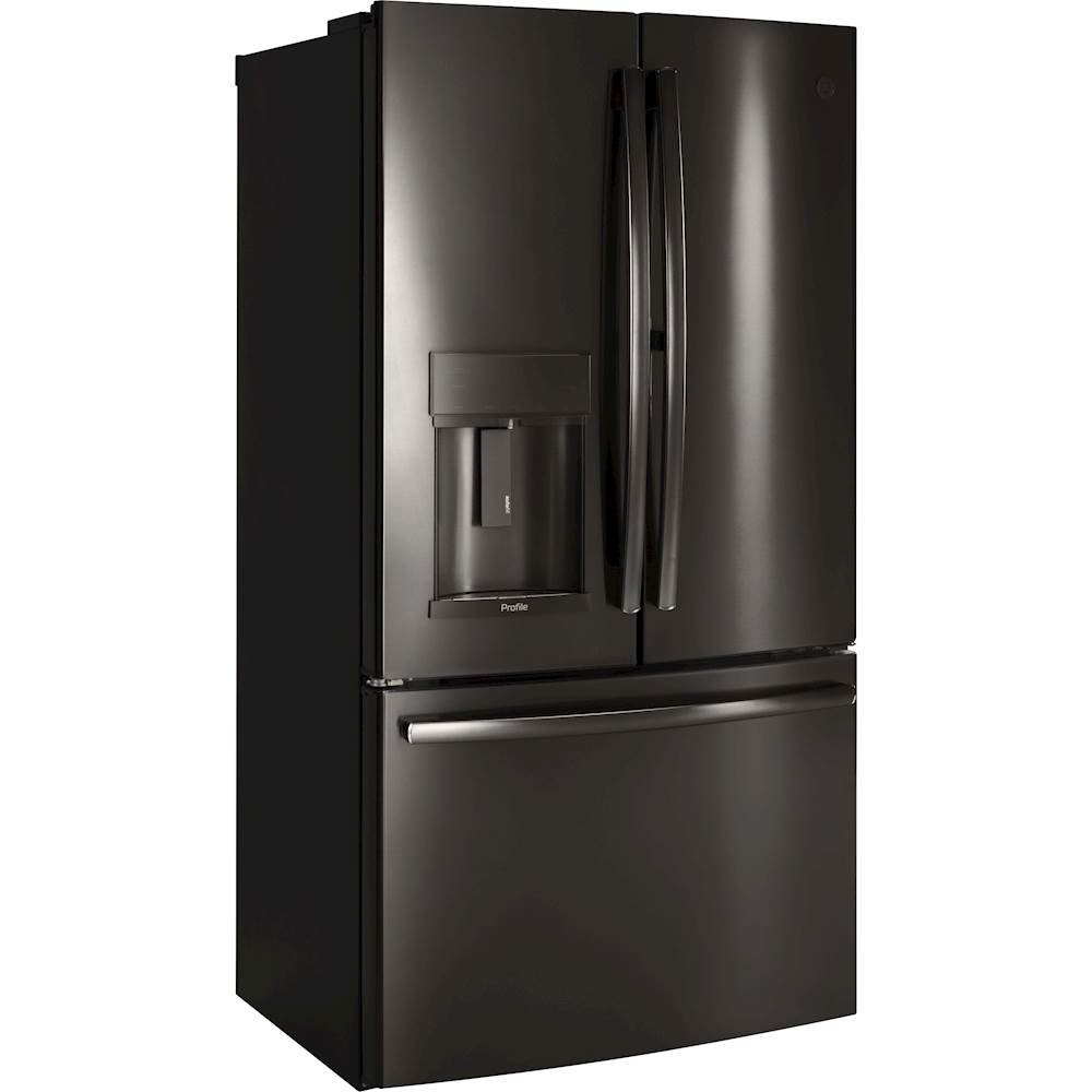 Angle View: GE Profile - 22.1 Cu. Ft. French Door Counter-Depth Refrigerator with Hands-Free AutoFill - Black stainless steel