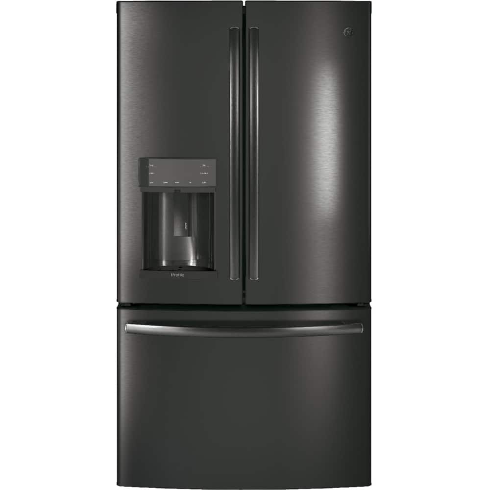 Front. GE Profile - 22.1 Cu. Ft. French Door Counter-Depth Refrigerator with Hands-Free AutoFill - Black Stainless.