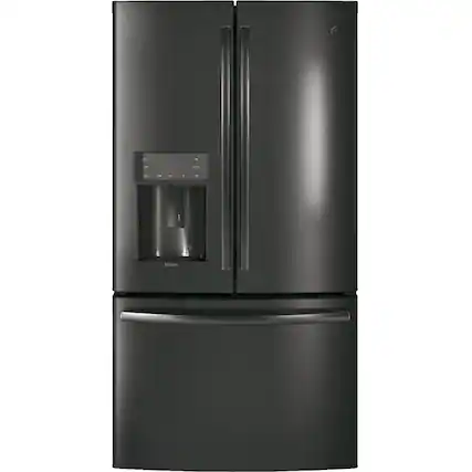 Front. GE Profile - 22.1 Cu. Ft. French Door Counter-Depth Refrigerator with Hands-Free AutoFill - Black Stainless.