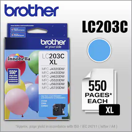 Front. Brother - LC203C XL High-Yield Ink Cartridge - Cyan.