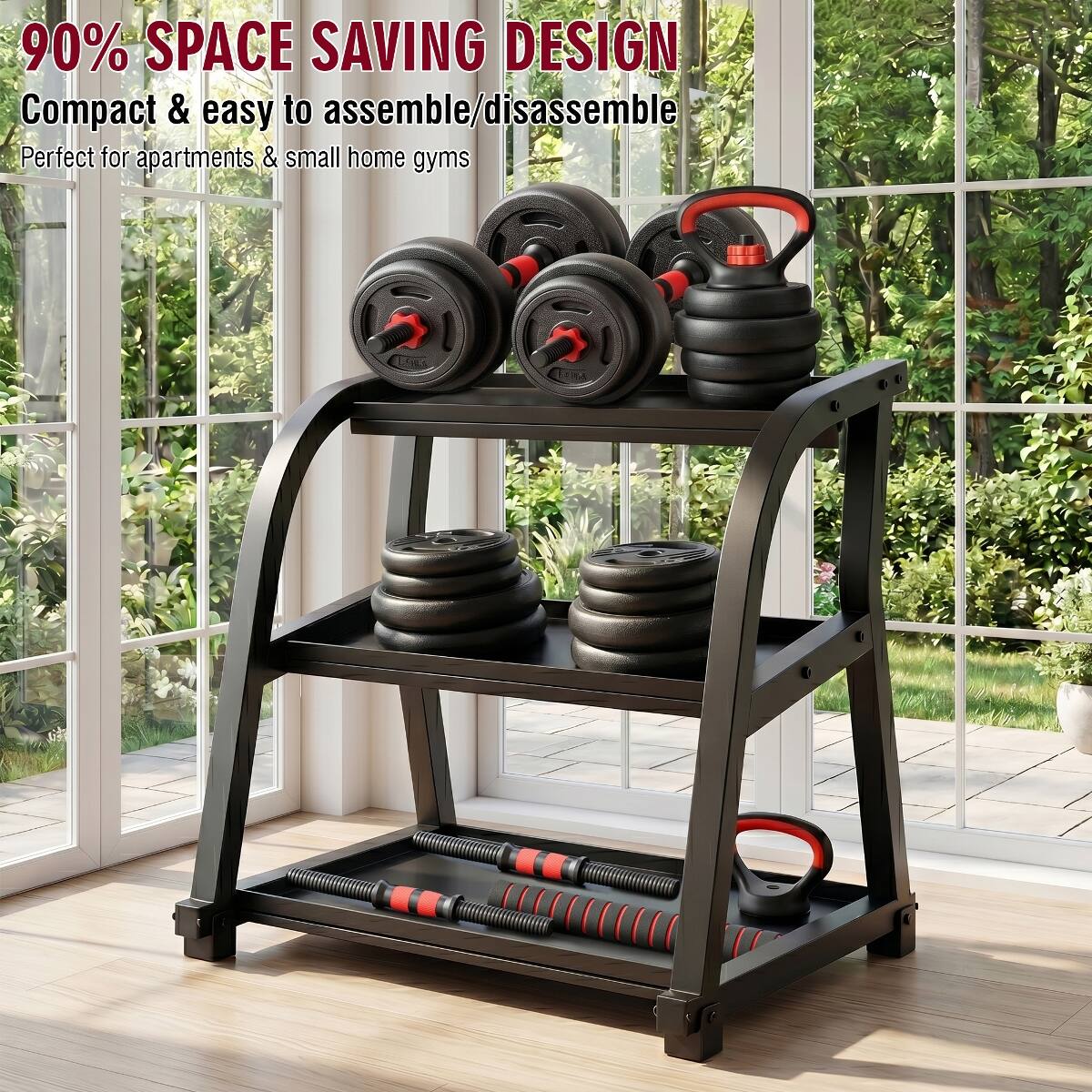 90% SPACE SAVING DESIGN  
Compact & easy to assemble/disassemble  
Perfect for apartments & small home gyms