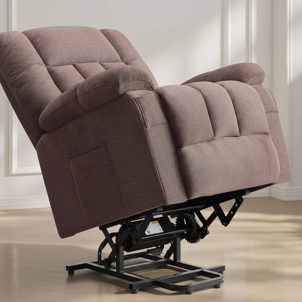 Left. AOITUN - Plush Power Lift Recliner Chair for Seniors, Brown Fabric Massage Lift Sofa with Remote, Living Room Furniture - Brown.