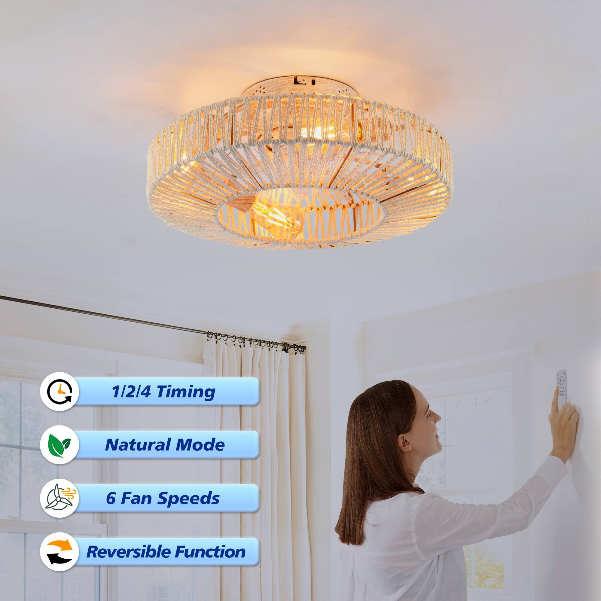 1/2/4 Timing  
Natural Mode  
6 Fan Speeds  
Reversible Function