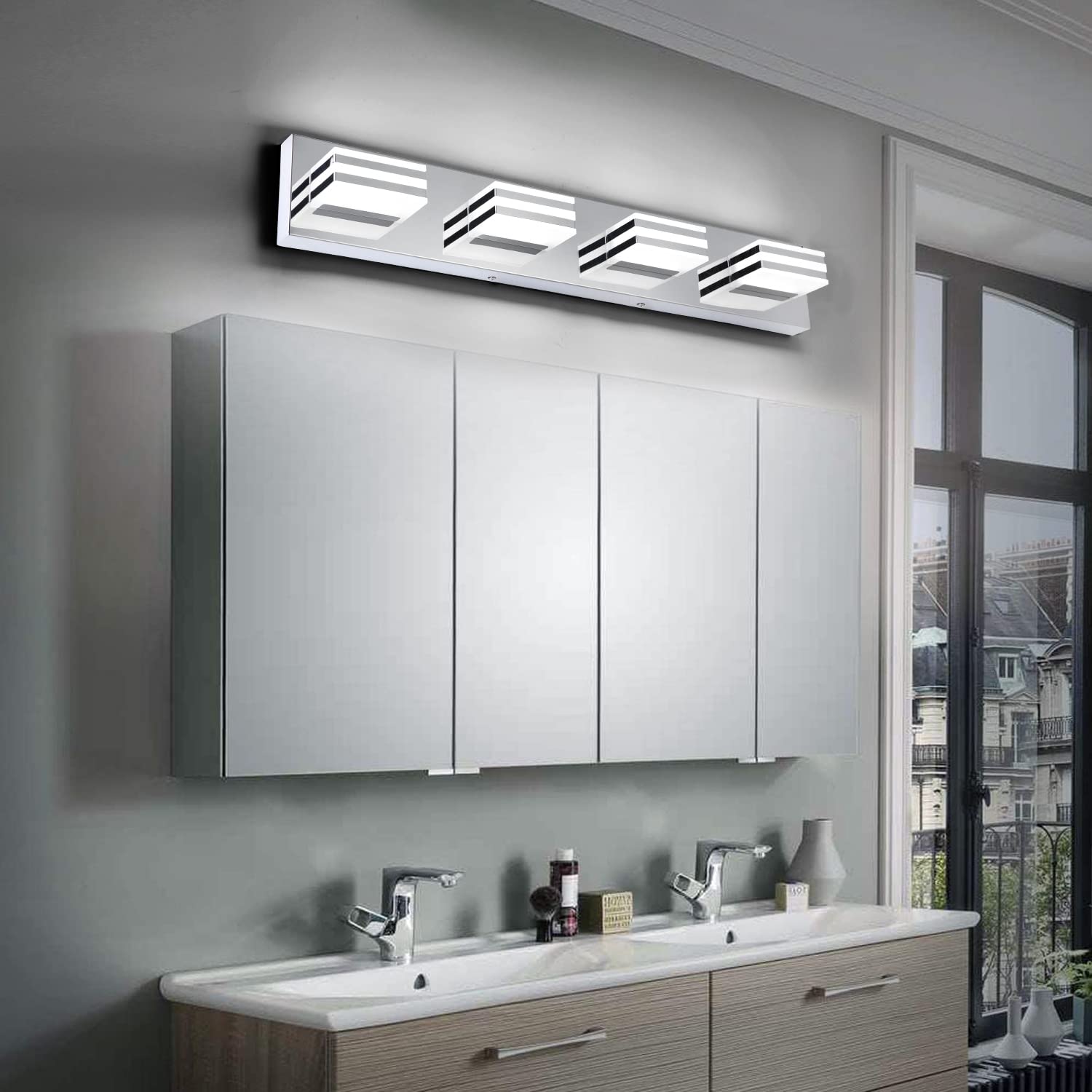 Alt View 4. Earthley Blooms - Led Vanity Lights For Bathroom Light Lamp Over nch Bathoom Mirror Fixtures Modern Bath Bar Lighting Chrome - Black-Not-Dimmable 3-Light, 20-Inch.