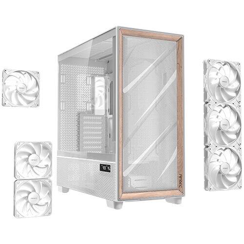 Alt View 1. Antec - FLUX Pro White, 6 x PWM Fans Included, High-Airflow Front Panel With Walnut Wood, Full-Tower E-ATX PC Case - White.