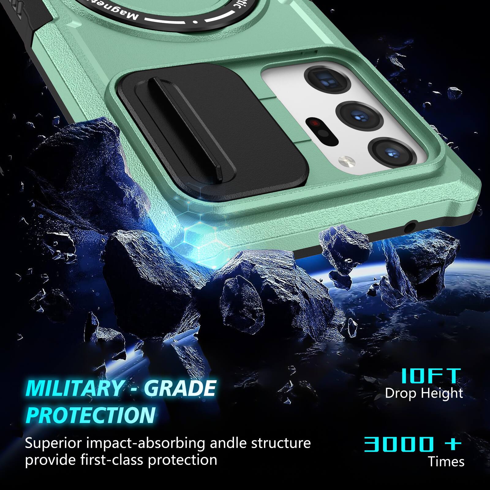 MILITARY - GRADE PROTECTION  
Superior impact-absorbing andle structure provide first-class protection  
10FT Drop Height  
3000 + Times