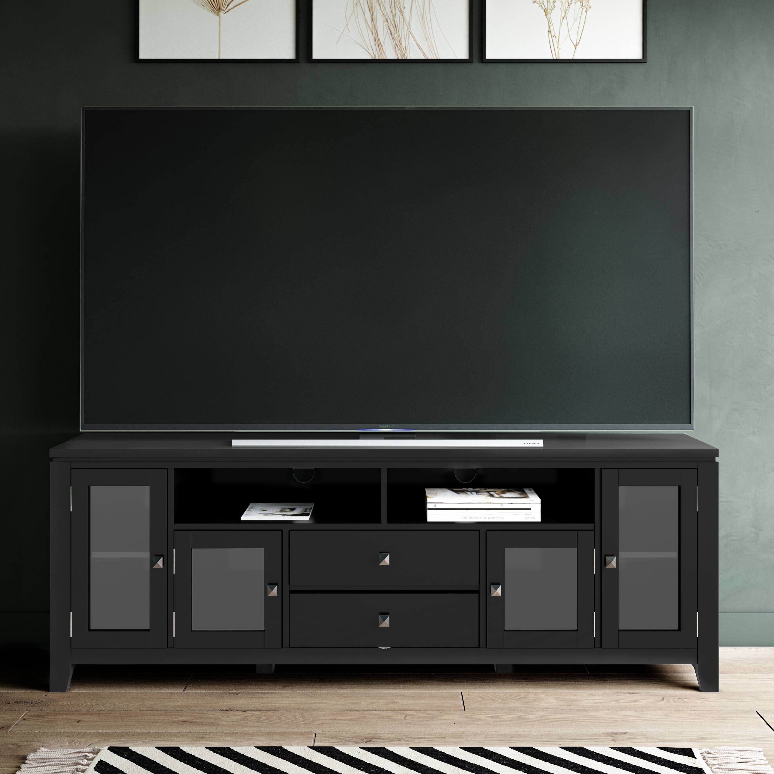 Angle. Simpli Home - Cosmopolitan SOLID WOOD 72 inch Wide TV Media Stand in Black For TVs up to 80 inches - Black.