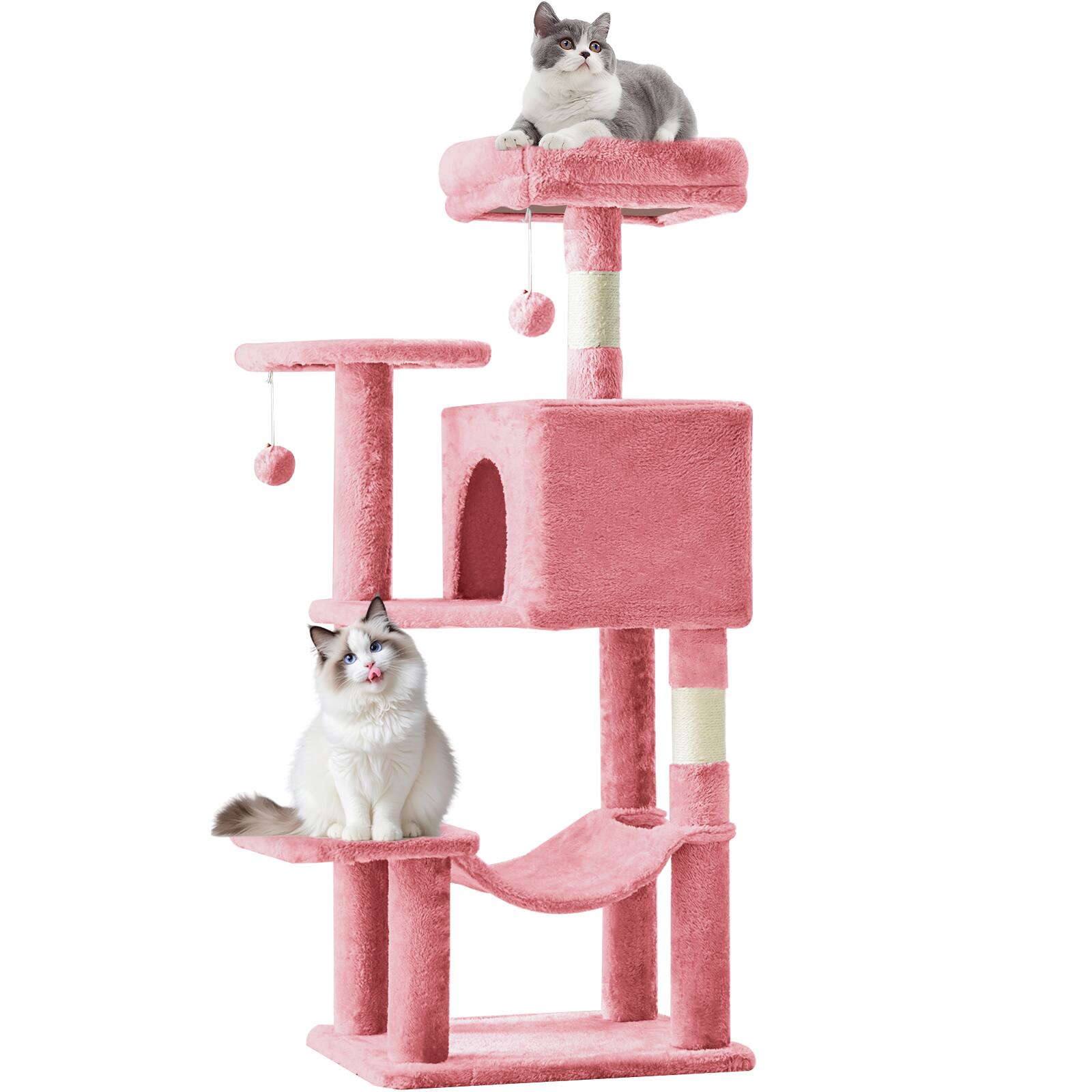 Alt View 3. Bestier - 44 inch Cat Tree Tower, Multi-Cat Climbing Tower with, Natural Sisal Scratching Posts, Extended Platform, Hammock - Pink.