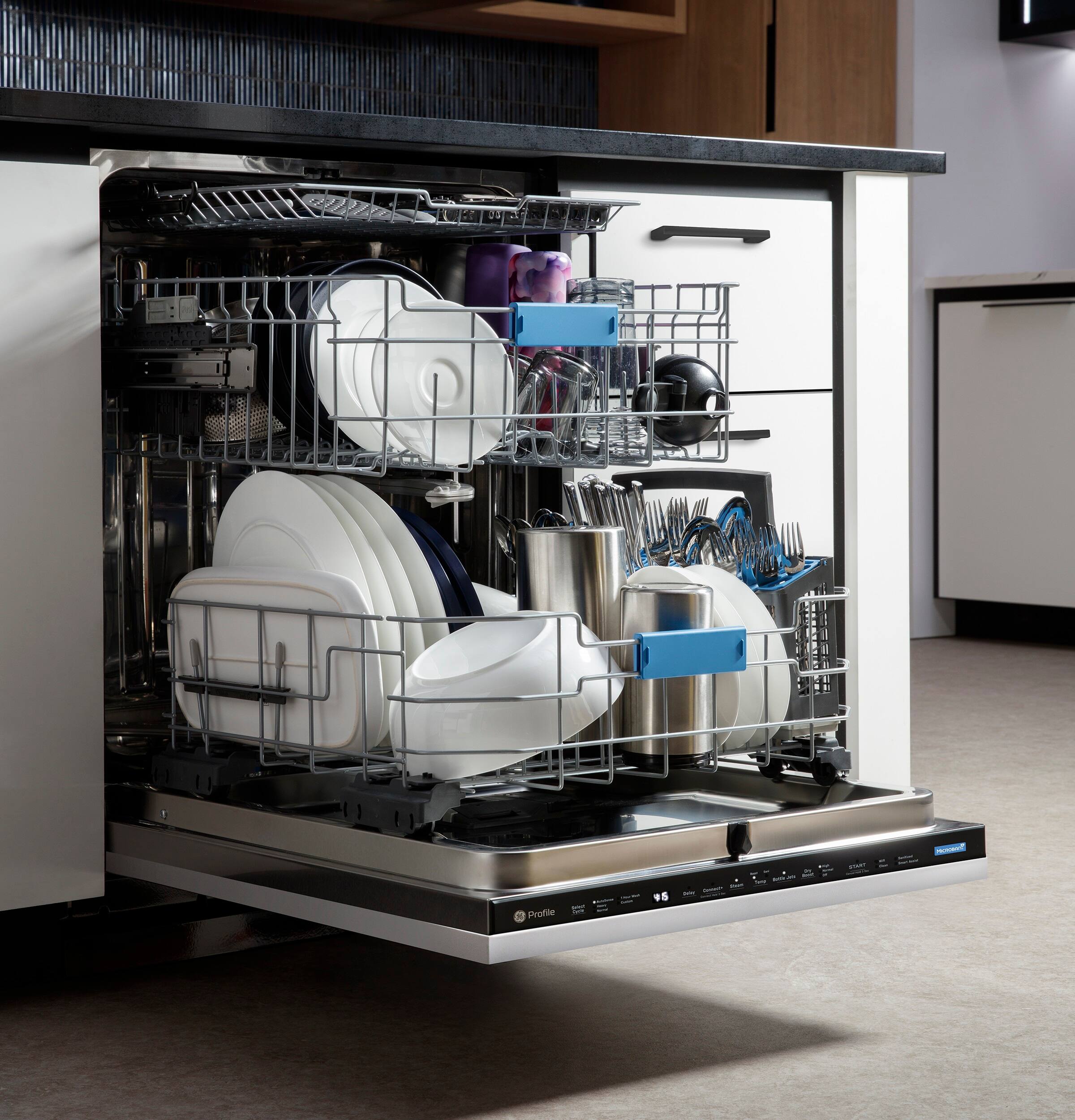 Alt View 5. GE Profile - 24" Top Control Smart Built-In Stainless Steel Tub Dishwasher w/ 3rd Rack, Microban Antimicrobial Technology, and 44 dBA - Custom Panel Ready.