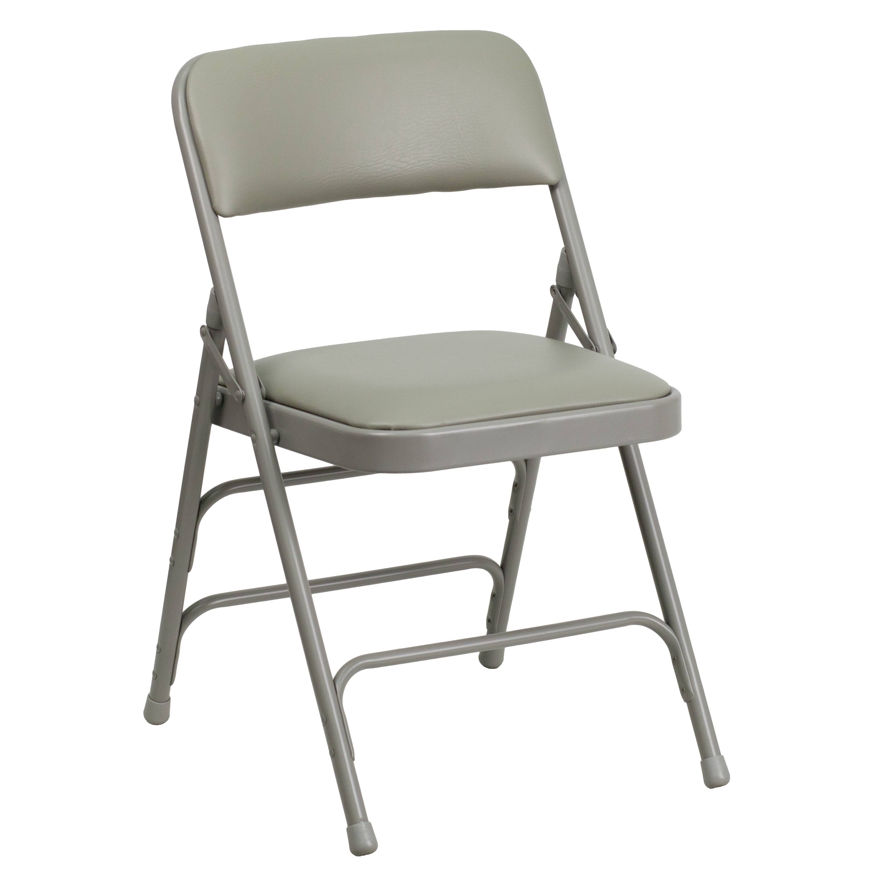 Alt View 8. Emma + Oliver - 4 Pack Home & Office Portable Party Events Padded Metal Folding Chair - Gray Vinyl/Gray Frame.