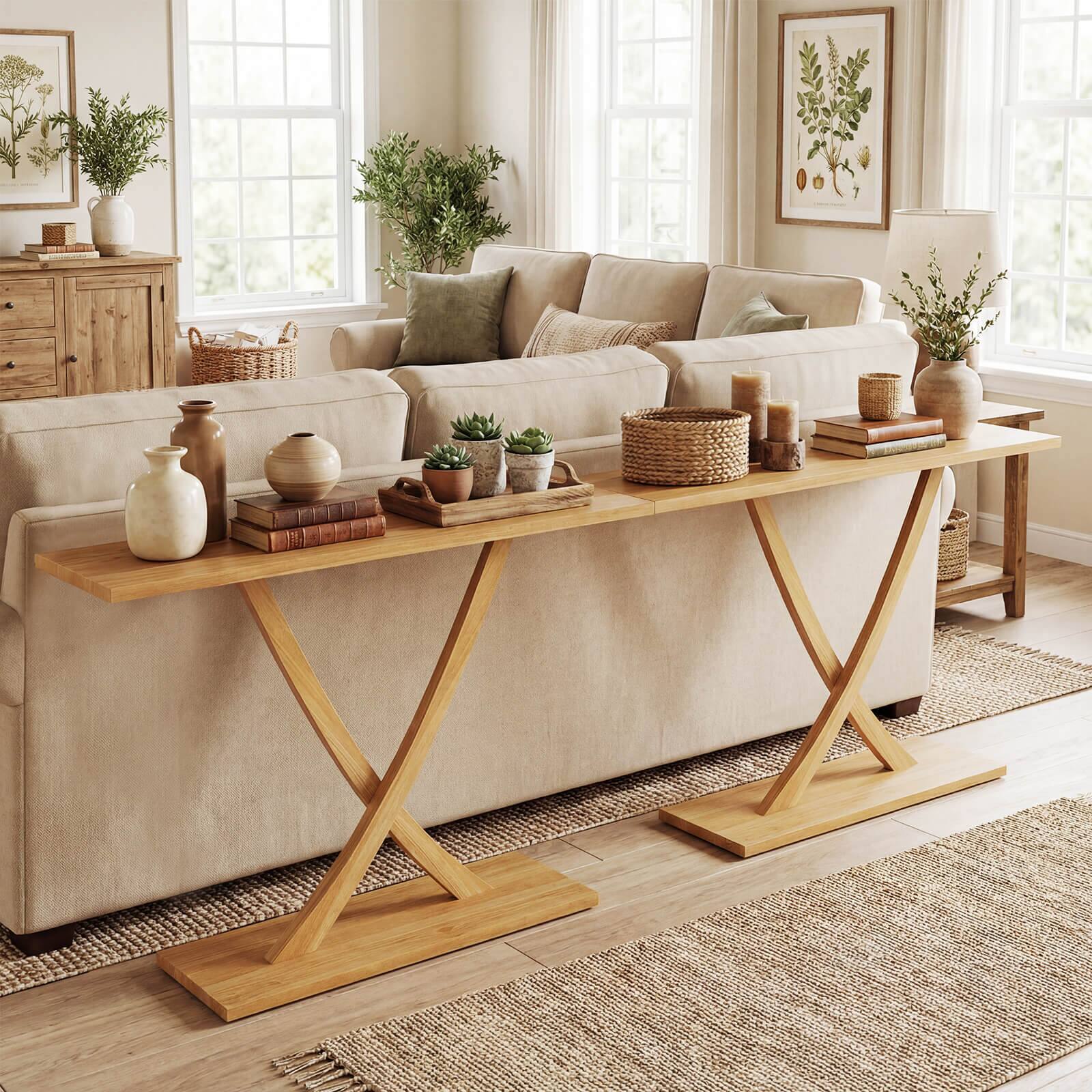 Alt View 5. Costway - Costway 57" Solid Wood Console Table, Narrow Farmhouse Sofa Table with Teak Wood Frame - Natural.
