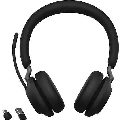 Front. Jabra - Jabra Evolve2 65 Headset - Stereo - USB Type A - Wireless - Bluetooth - Over-the-head - Binaural - Supra-aural - Black - Black.