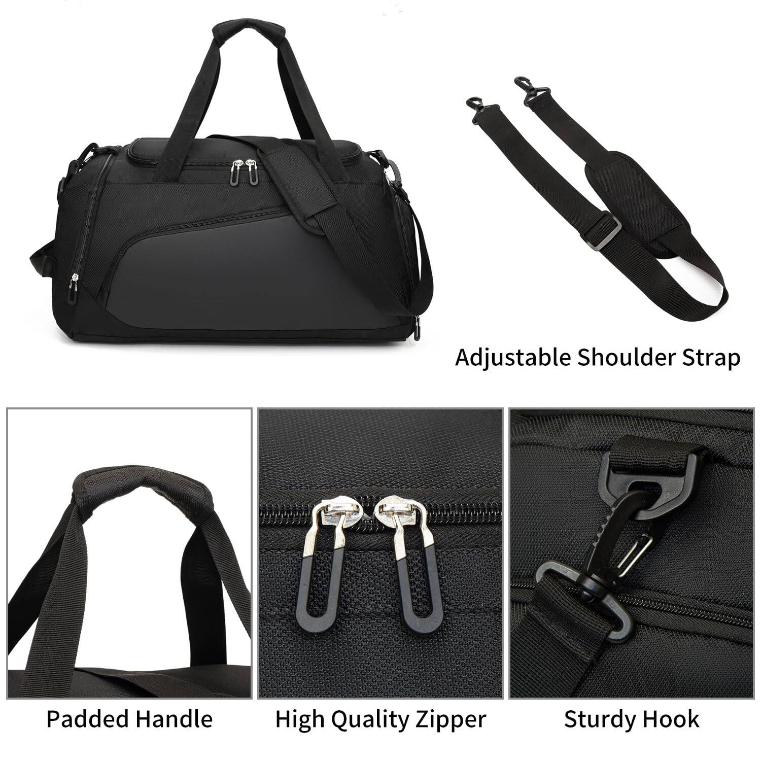 Adjustable Shoulder Strap  
Padded Handle  
High Quality Zipper  
Sturdy Hook
