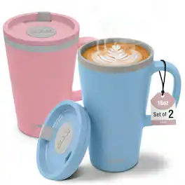Copco - Insulated Desk Mug Set of 2, 16 oz Double Wall BPA-Free Plastic Tumblers - Blue