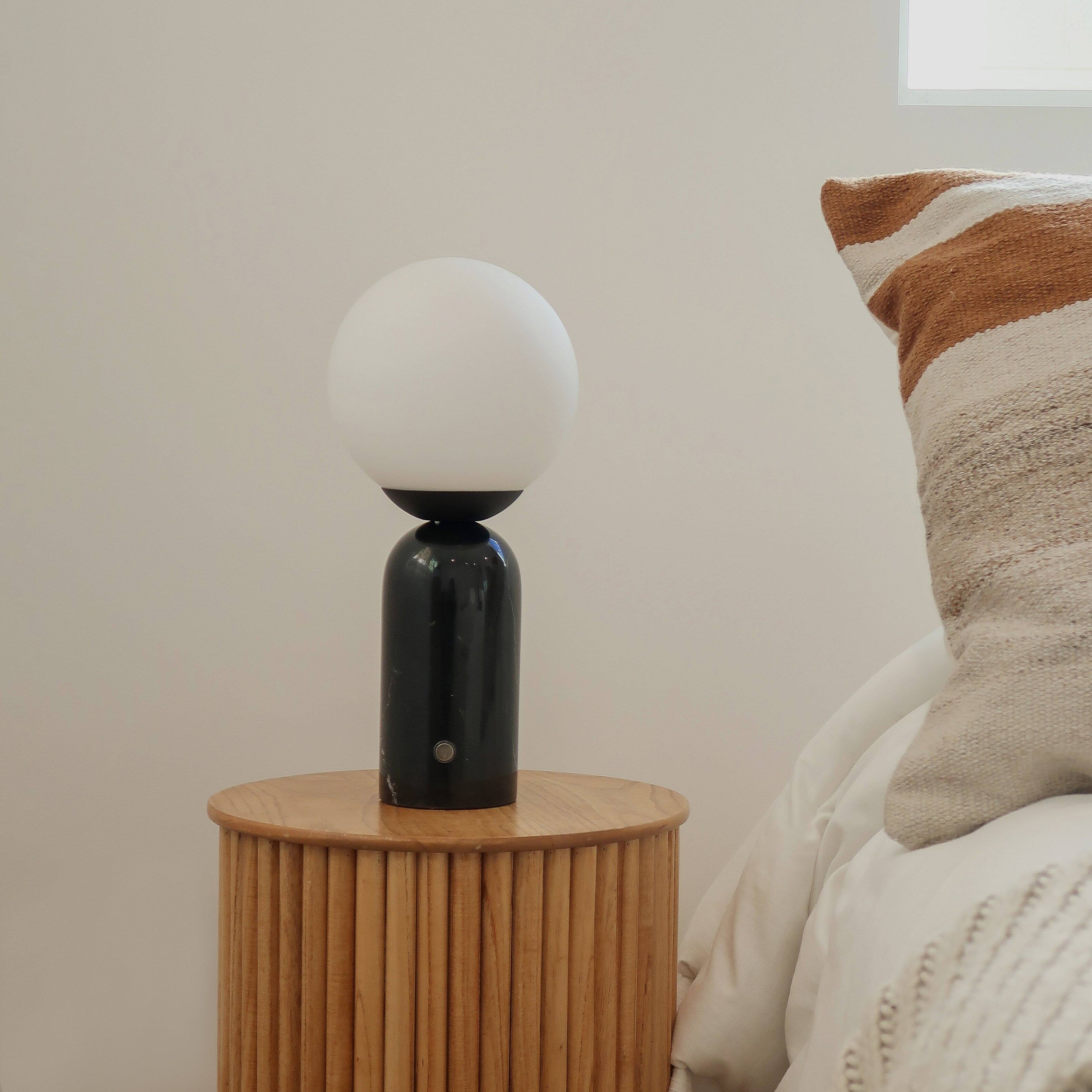 Alt View 7. Brightech - Mila Tall LED Modern Contemporary Round Globe Dimmable Bedside Nightstand Desk Lamp with Frosted White Glass Shade - Glossy Classic Black Marble.