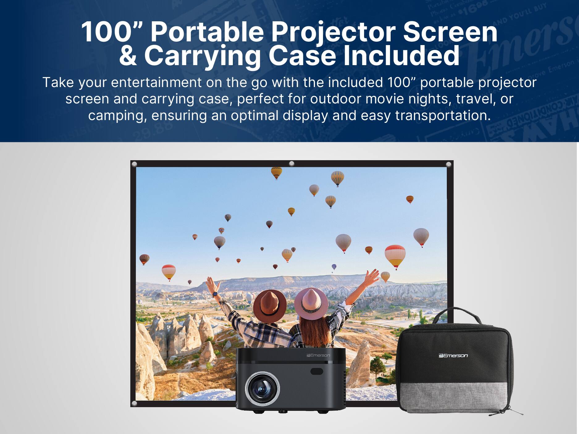 100" Portable Projector Screen & Carrying Case Included

Take your entertainment on the go with the included 100" portable projector screen and carrying case, perfect for outdoor movie nights, travel, or camping, ensuring an optimal display and easy transportation.