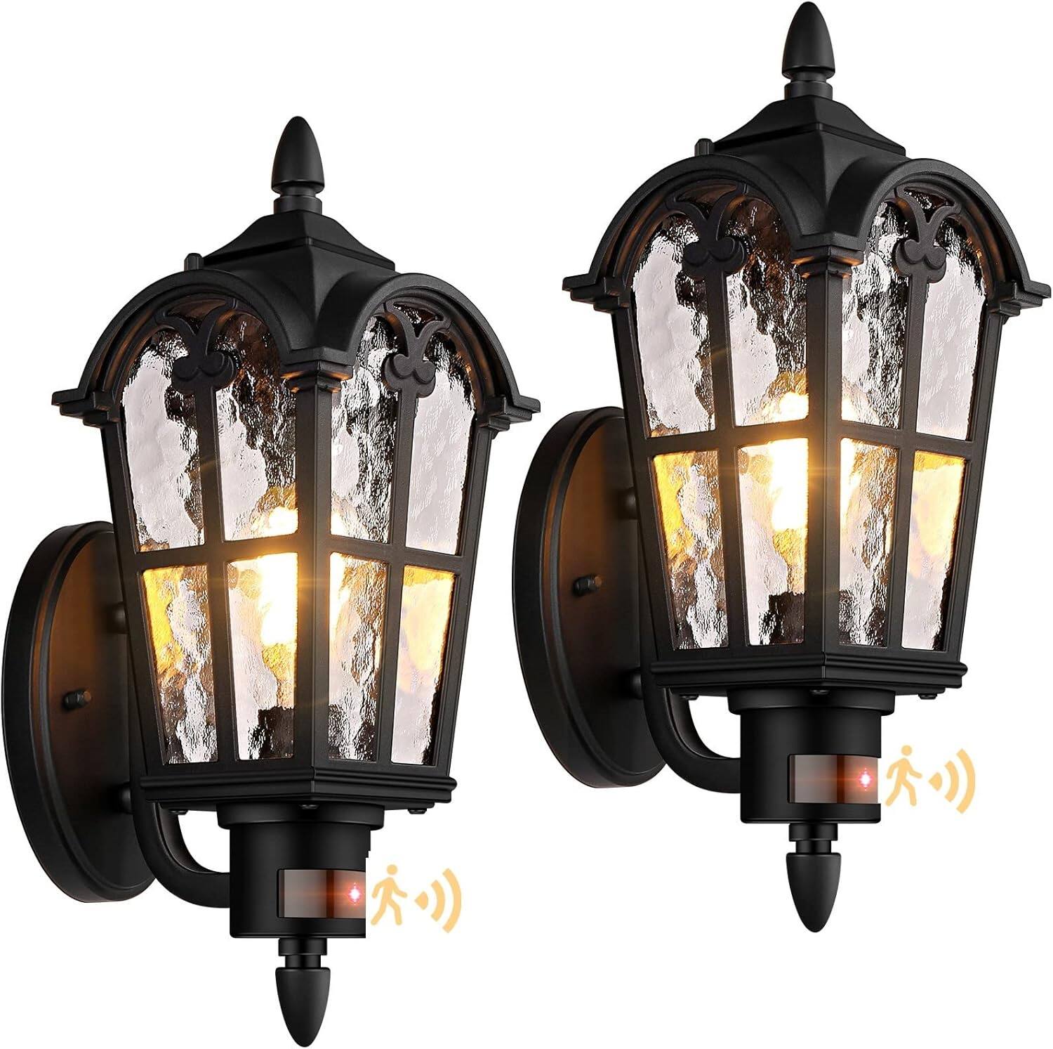 2-Pack Modern LED Outdoor Wall Lights With Dusk To Dawn Sensor - Black IP65