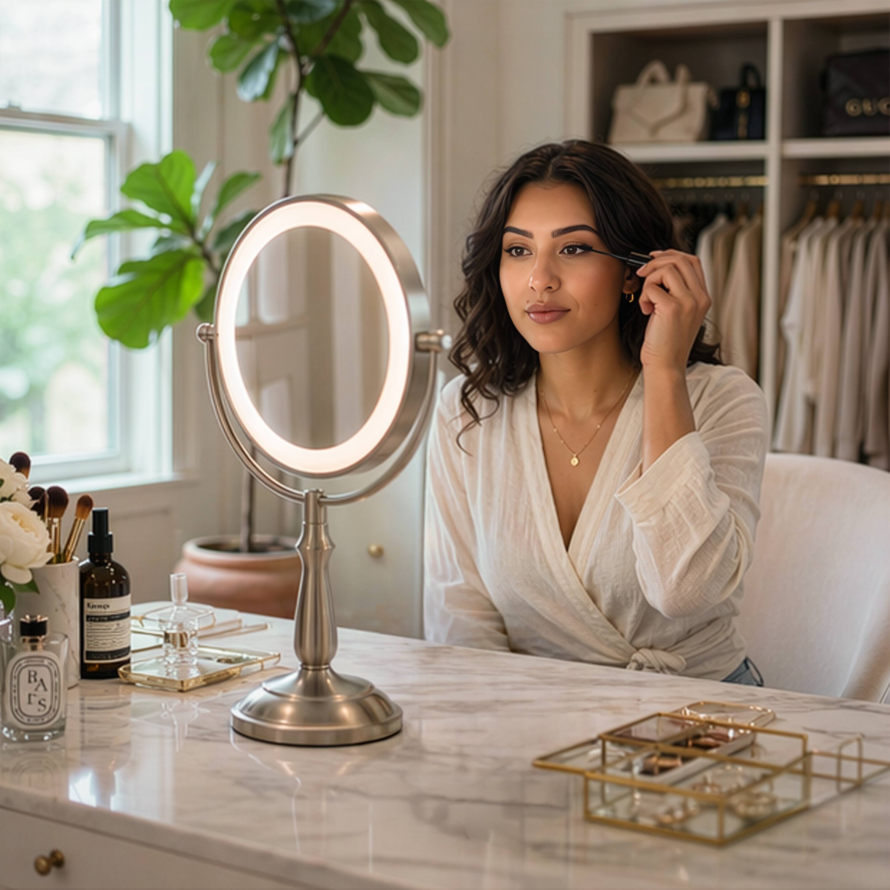 Alt View 8. Zadro - LED Lighted Makeup Mirror with Touch Control and Magnification Options 5X, 10X, 12X - Satin Nickel.