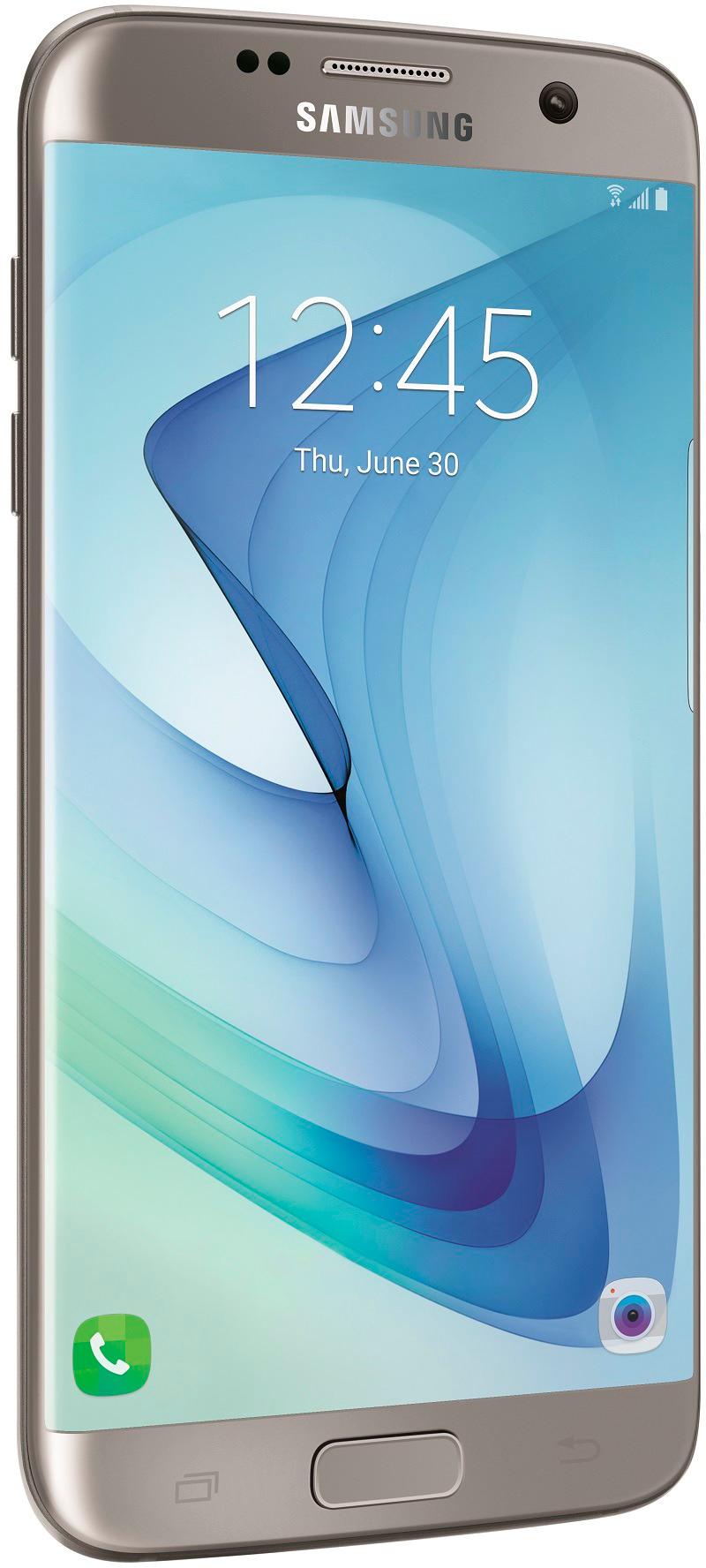 Angle View: Samsung - Pre-Owned Galaxy S7 edge 4G LTE with 32GB Memory Cell Phone (Unlocked) - Titanium Silver
