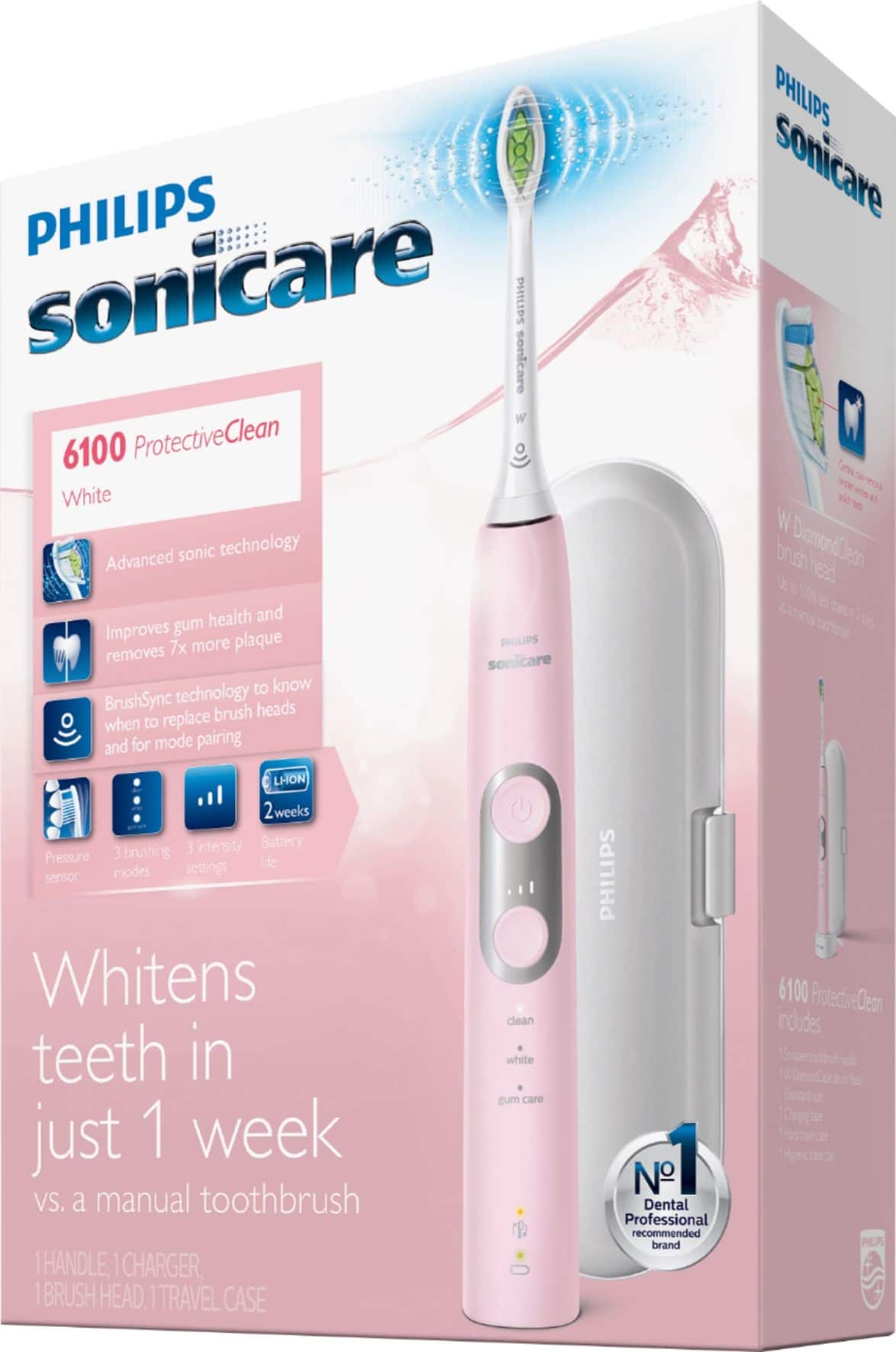 Alt View 16. Philips Sonicare - ProtectiveClean 6100 Rechargeable Toothbrush - Pastel Pink.