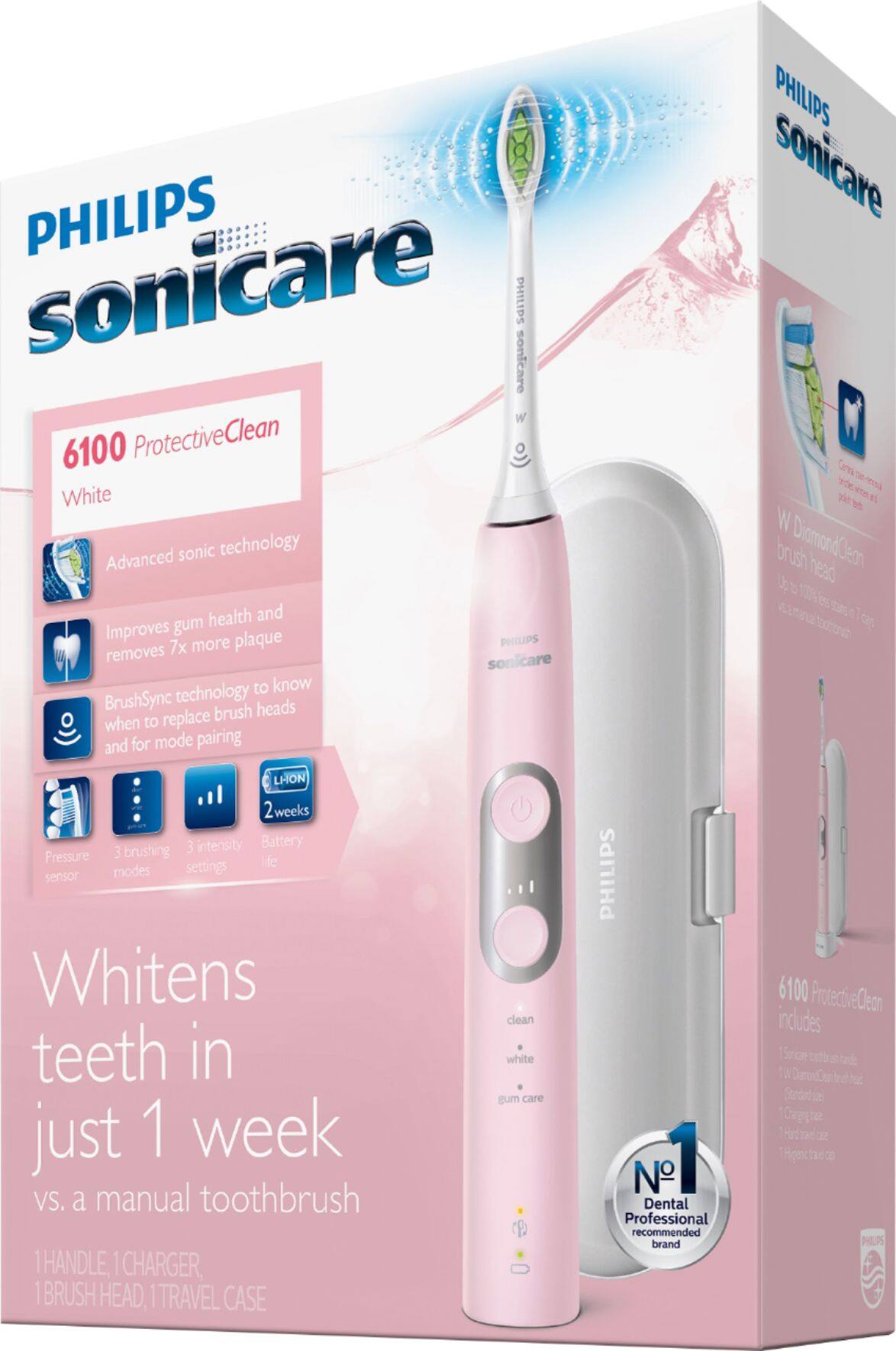 Alt View 16. Philips Sonicare - ProtectiveClean 6100 Rechargeable Toothbrush - Pastel Pink.
