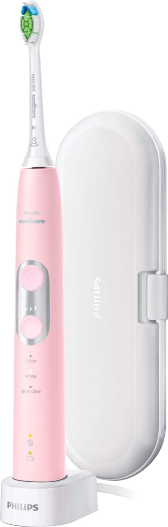 Left. Philips Sonicare - ProtectiveClean 6100 Rechargeable Toothbrush - Pastel Pink.