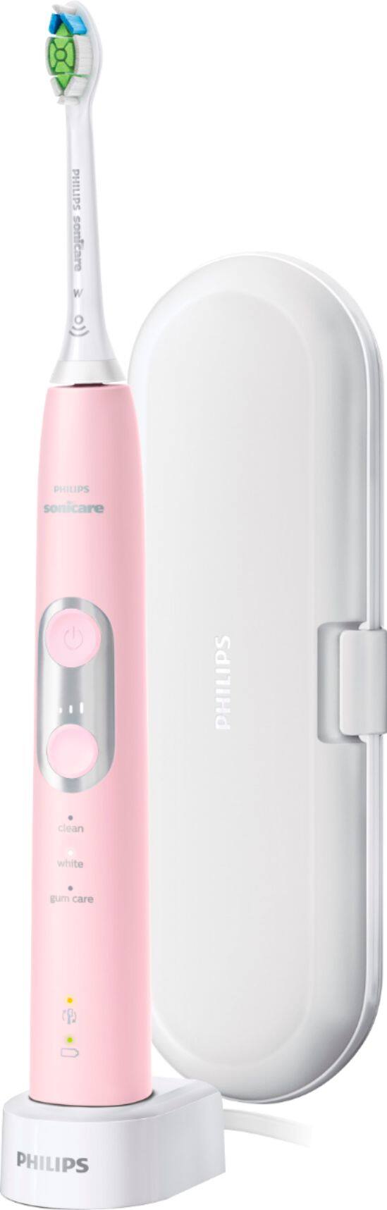 Left. Philips Sonicare - ProtectiveClean 6100 Rechargeable Toothbrush - Pastel Pink.