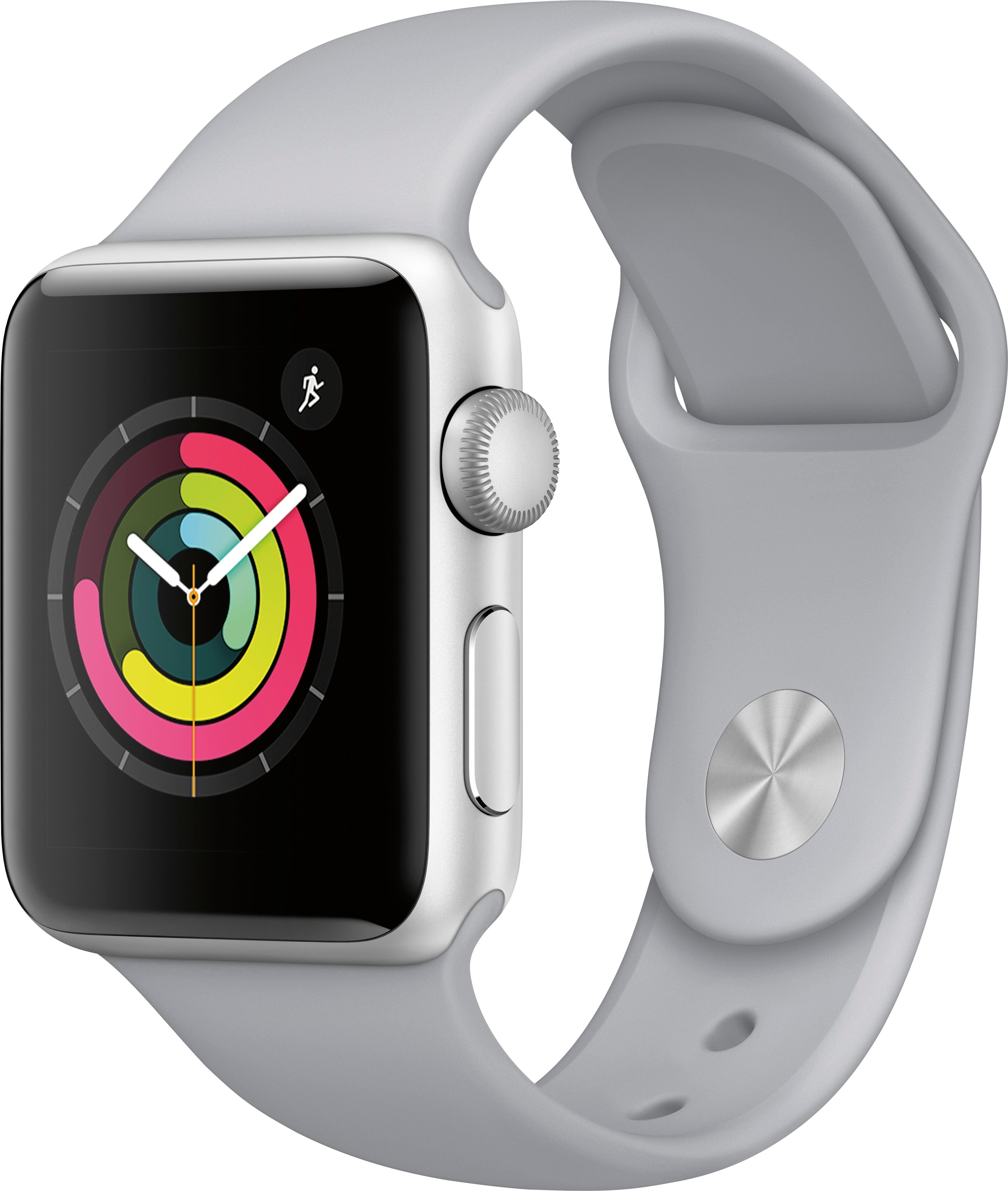 Angle. Apple - Geek Squad Certified Refurbished Apple Watch Series 3 (GPS) 38mm Silver Aluminum Case with Fog Sport Band - Silver Aluminum.
