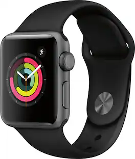 Geek Squad Certified Refurbished Apple Watch Series 3 (GPS) 38mm Space Gray Aluminum Case with Black Sport Band - Space Gray Aluminum - (2017)