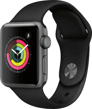 Angle. Apple - Geek Squad Certified Refurbished Apple Watch Series 3 (GPS) 38mm Space Gray Aluminum Case with Black Sport Band - Space Gray Aluminum.