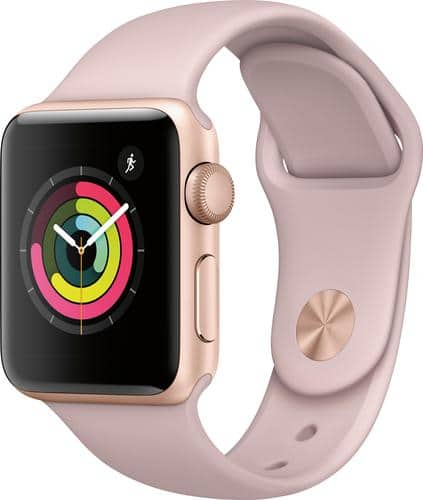 Geek Squad Certified Refurbished Apple Watch Series 3 (GPS) 38mm Gold Aluminum Case with Pink Sand Sport Band - Gold Aluminum