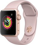 Angle. Apple - Geek Squad Certified Refurbished Apple Watch Series 3 (GPS) 38mm Gold Aluminum Case with Pink Sand Sport Band - Gold Aluminum.
