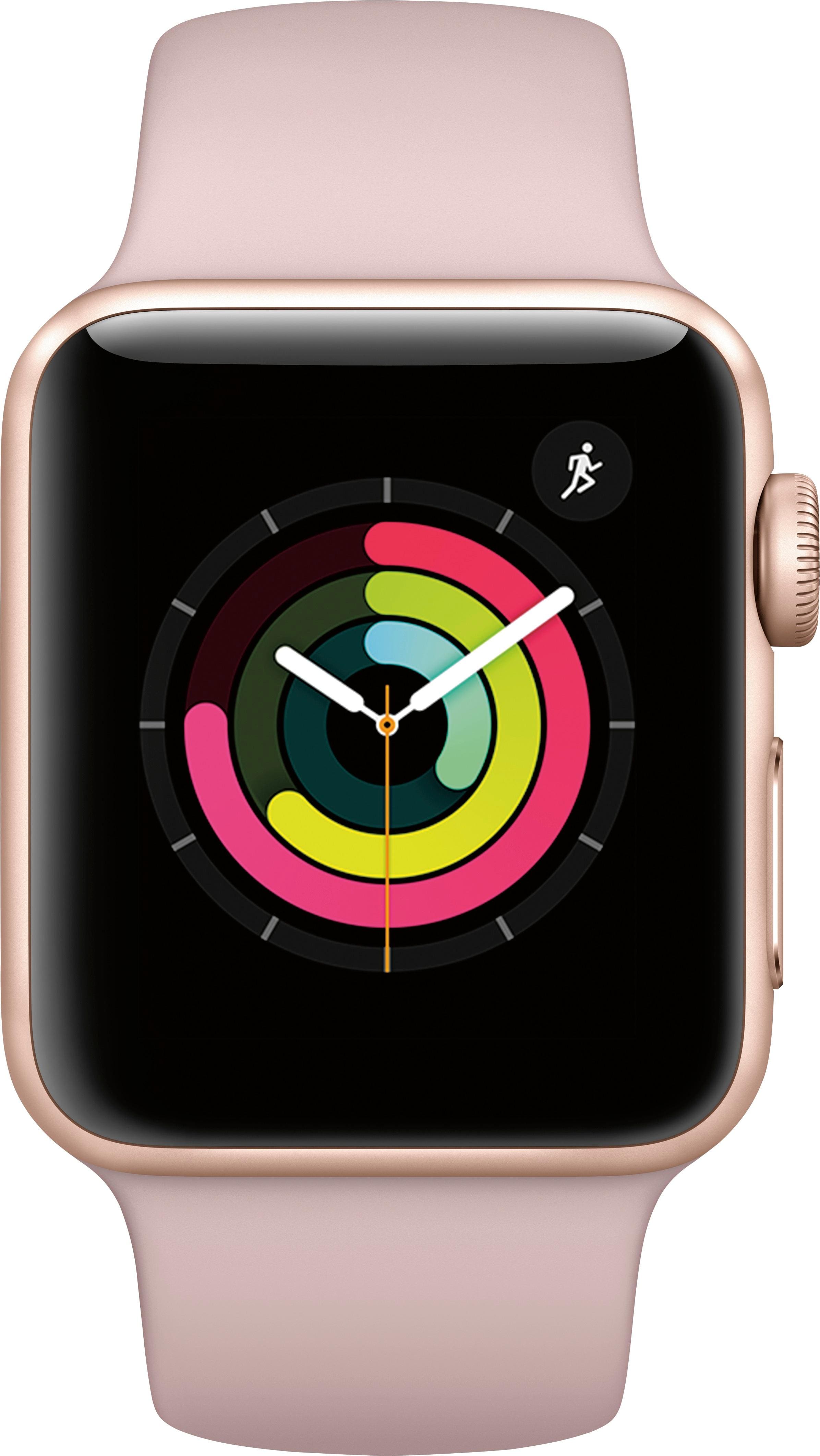 Alt View 11. Apple - Geek Squad Certified Refurbished Apple Watch Series 3 (GPS) 38mm Gold Aluminum Case with Pink Sand Sport Band - Gold Aluminum.