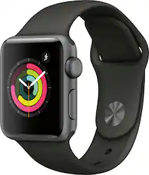 Geek Squad Certified Refurbished Apple Watch Series 3 (GPS) 38mm Space Gray Aluminum Case with Gray Sport Band - Space Gray Aluminum - (2017) - Angle_Zoom