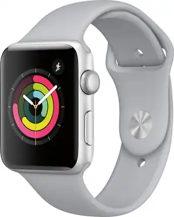 Angle. Apple - Geek Squad Certified Refurbished Apple Watch Series 3 (GPS) 42mm Silver Aluminum Case with Fog Sport Band - Silver Aluminum.
