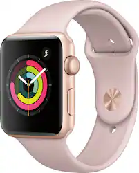 Geek Squad Certified Refurbished Apple Watch Series 3 (GPS), 42mm Gold Aluminum Case with Pink Sand Sport Band - Gold Aluminum - (2017) - Angle_Zoom