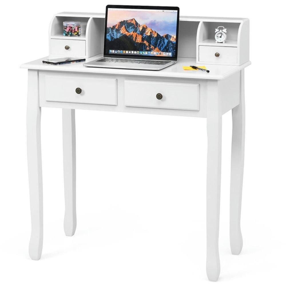 Angle. Resenkos - Removable Floating Organizer 2-Tier Mission Home Computer Vanity Desk-white, Home Office Desks, Gaming Computer Desks - White.