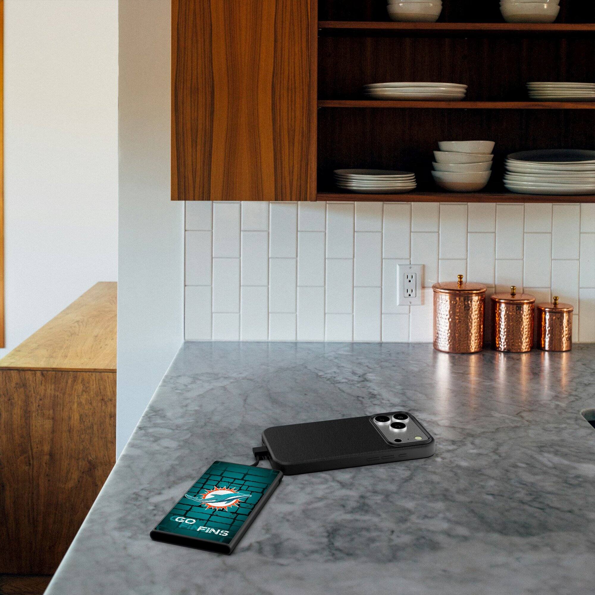 Alt View 3. Keyscaper - Miami Dolphins 5000mAh Flat Powerbank - Black.