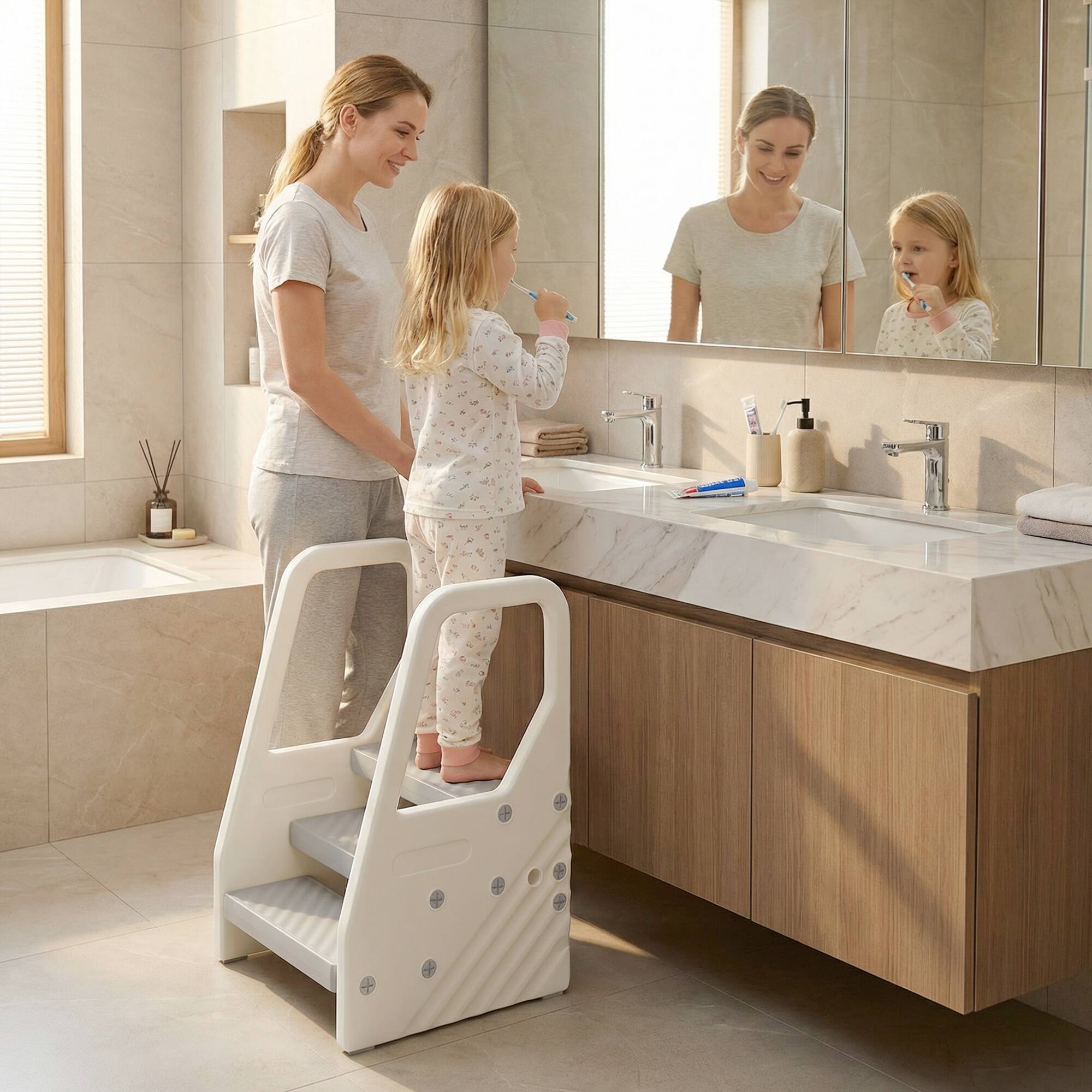 Alt View 1. Qaba - 3 Step Toddler Tower with Handles - Gray.
